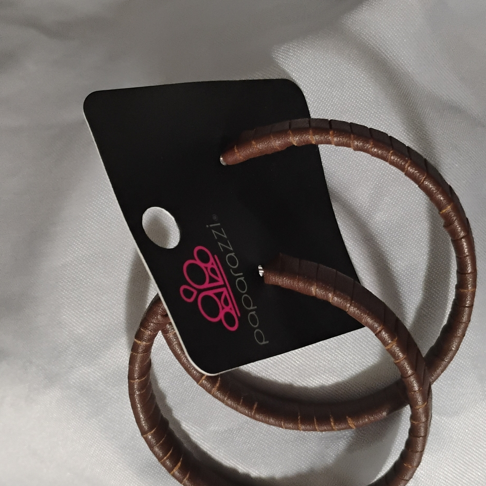 Paparazzi Brown Leather Hoop Earrings